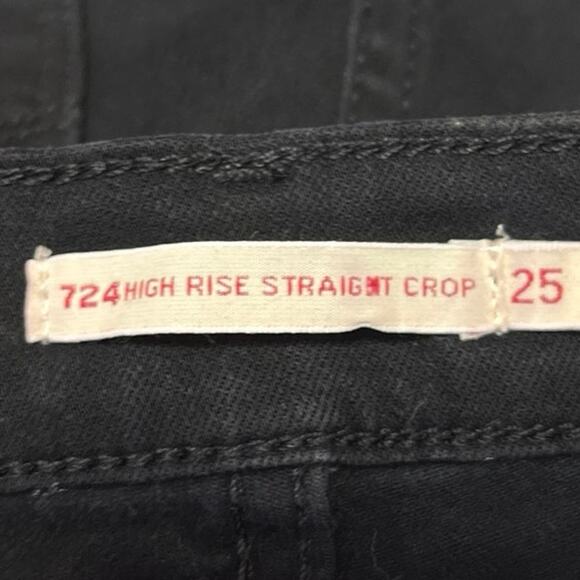 Levi's 724 High Rise Straight Crop Distressed Raw Hem Black Denim Jeans Size 25 - Picture 5 of 6